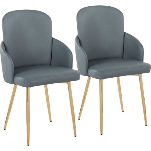 Dahlia Dining Chair in Gold Metal, Chrome & Grey Leatherette (Set of 2)